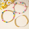 3Pcs Glass & Brass Bead Stretch Bracelets Sets PP8938-1