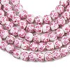 Handmade Flower Printed Porcelain Ceramic Beads Strands PORC-M005-6mm-03-2