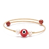 Natural Red Jasper & Evil Eye Lampwork & Natural Pearl Beaded Bangle BJEW-JB08463-02-1