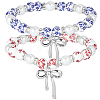 2Pcs 2 Colors Printed Porcelain & Glass Pearl Beaded Stretch Bracelets for Women BJEW-PA0001-11-1