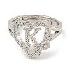 Heart with Letter & Flower Rack Plating Brass Adjustable Rings for Women RJEW-I105-05P-K-2