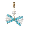 Bowknot Shell Pearl & Glass Pendants Decorations HJEW-TA00218-4