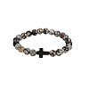 Natural Dragon Veins Agate Round & Black Stone Cross Beaded Stretch Bracelets AL9928-8-1