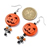 Halloween Pumpkin Alloy Resin Pendants Dangle Earrings EJEW-JE06103-3