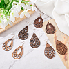 ANATTASOUL 4 Pairs 4 Styles Natural Wood Hollow Out Teardrop Dangle Earrings EJEW-AN0003-55-5