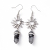 Natural Snowflake Obsidian Bullet with Sun Dangle Earrings EJEW-I276-01P-03-3