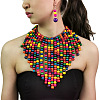 Bohemian Style Wood Round Beaded Pendant Necklaces & Dangle Earrings Sets FS-WG26D1A-01-1