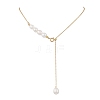 Adjustable Slider Natural Pearl Beaded Lariat Necklaces NJEW-TA00180-2