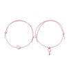 2Pcs 2 Style Heart & Skeleton Key Alloy Enamel Braided Bead Bracelets Set BJEW-JB09771-3