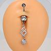 304 Stainless Steel Pave Clear Cubic Zirconia Curved Barbell Dangle Belly Rings FS-WG828D7-02-1