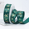 22M Flat Christmas Snowflake Printed Polyester Satin Ribbons XMAS-PW0001-183O-1