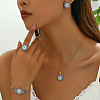 Evil Eye Flat Round Alloy Rhinestone Pendant Necklaces & Stud Earrings & Rings & Link Bracelets Sets FS-WGA5EC7-01-2