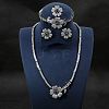 Flower Brass Micro Pave Cubic Zirconia Pendant Necklaces & Stud Earrings & Rings & Bracelets Sets WG9A1B1-05-2