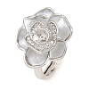 Flower Brass Micro Pave Cubic Zirconia & Enamel Cuff Ring Settings KK-CBAC351-06P-04-2