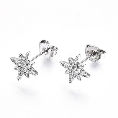 Brass Micro Pave Clear Cubic Zirconia Stud Earrings X-EJEW-T046-28P-NF-1