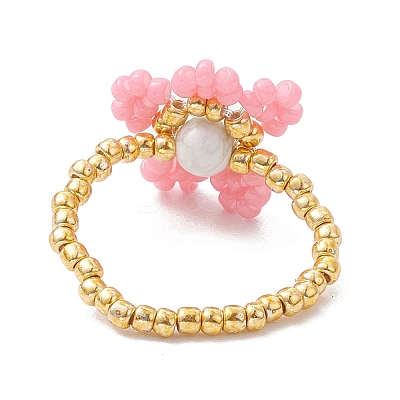 Round Seed Beads with Gemstone Beads Rings RJEW-MZ00015-02-1