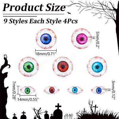 36Pcs 9 Styles Halloween Translucent Resin Decoden Cabochons CRES-WR0001-01-1