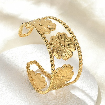304 Stainless Steel Cuff Bangles for Women BJEW-Z096-04G-1