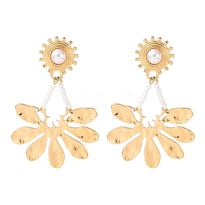 304 Stainless Steel & Plastic Imitation Pearl Dangle Earrings EJEW-T054-08G-1