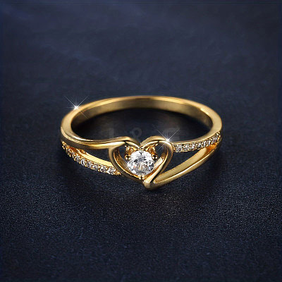 Heart Brass Micro Pave Clear Cubic Zirconia Finger Rings FS-WG243FC-02-1