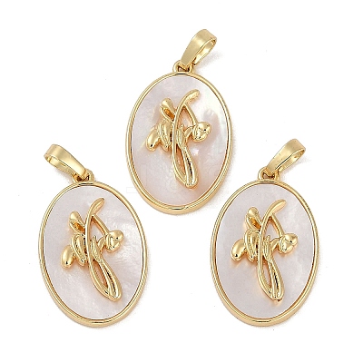 Rack Plating Brass Pave Shell Oval Pendants KK-U032-92G-12-1