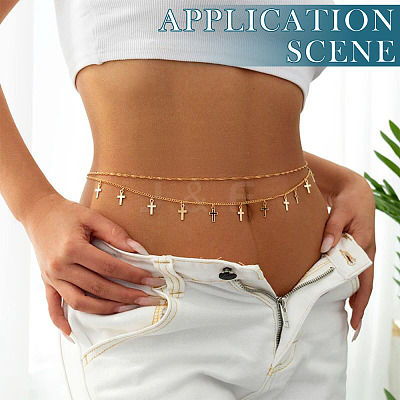 1Pc Alloy Double Layer Cross Charm Waist Chains AJEW-TA0002-20-1