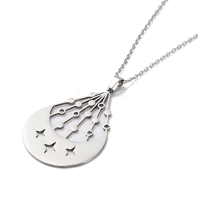 Non-Tarnish 201 Stainless Steel Moon with Star Pendant Necklace with Cable Chains NJEW-Q317-06P-1