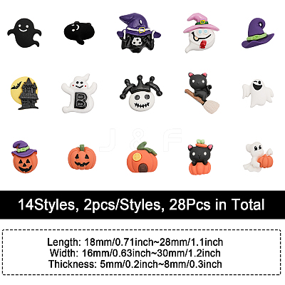 28Pcs 14 Styles Halloween Opaque Resin Cabochons RESI-CA0001-60-1