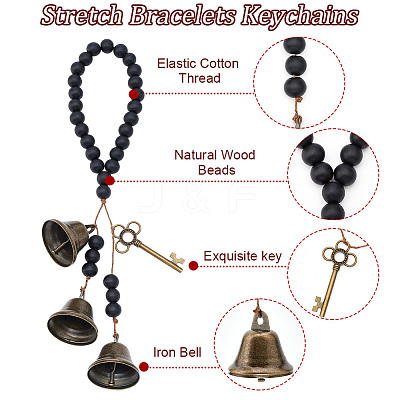 3Pcs Natural Wood Beads Stretch Bracelets Keychains HJEW-PH01537-1