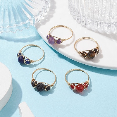 Natural Mixed Gemstone Finger Rings RJEW-JR00605-1