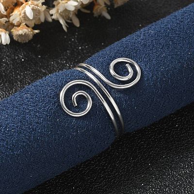 304 Stainless Steel Round Wrap Open Cuff Rings for Women Men RJEW-Z071-02B-P-1