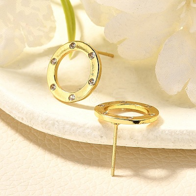 Ring Brass Micro Pave Clear Cubic Zirconia Stud Earrings EJEW-C126-04G-1