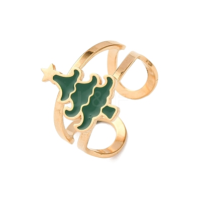 304 Stainless Steel with Enamel Cuff Rings for Women LS-RJEW-Z116-01G-02-1