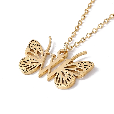 Initial Letter with Butterfly Pendant Necklace LS-NJEW-C026-01G-W-1