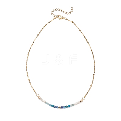 3.5MM Faceted Round Natural Kyanite & Apatite and Potato Pearl Beaded Necklaces NJEW-JN05976-01-1