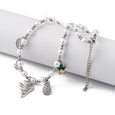 Brass Micro Pave Clear Cubic Zirconia Beaded Necklaces NJEW-Z059-05P-1