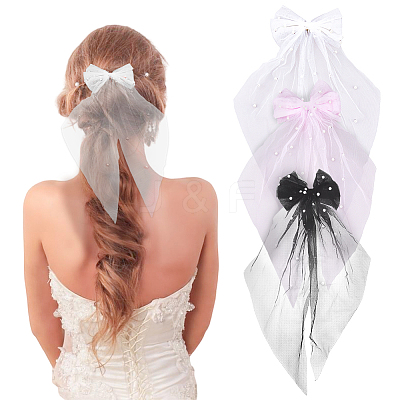 3Pcs 3 Colors Polyester Mesh Big Bowknot Hair Barrettes OHAR-FH0001-14-1
