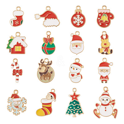 32Pcs 16 Styles Christmas Theme Alloy Enamel Pendants ENAM-TA0001-64-1