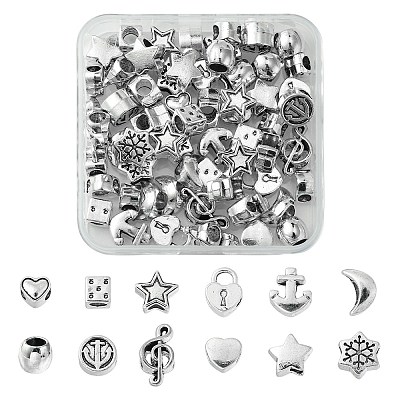 60Pcs 12 Style Tibetan Style Alloy European Beads TIBEB-FS0001-05-1