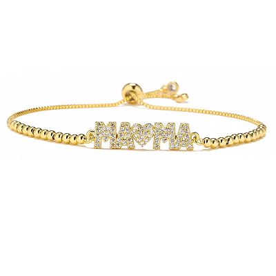 Mother's Day Brass Micro Pave Clear Cubic Zirconia Slider Bracelets FS-WGA4315-06-1