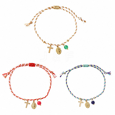 3Pcs 3 Colors Bohemian Brass Religon Cross Virgin Charm Bracelet Sets DS9557-3-1