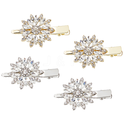 2 Pairs 2 Colors Flower Shaped Alloy Rhinestone Alligator Hair Clips PHAR-GO0001-05-1