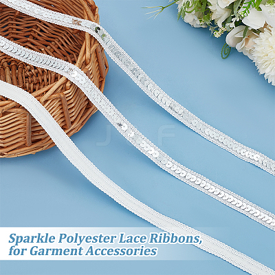 Sparkle Polyester Lace Ribbons OCOR-WH0090-67A-1