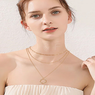 Brass 3 Layer Necklaces NJEW-LP0003-79G-1