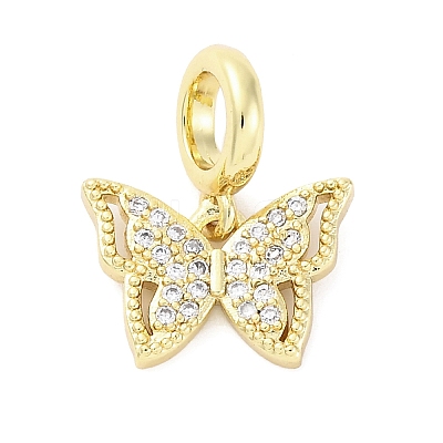 Brass Micro Pave Cubic Zirconia European Dangle Charms KK-D325-21G-03-1