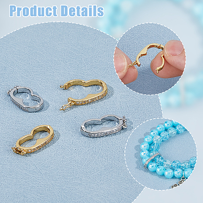 4Pcs 2 Colors Brass Micro Pave Clear Cubic Zirconia Peanut Twister Clasps KK-HS0001-22-1