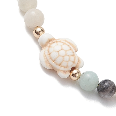 Natural Flower Amazonite & Synthetic Turquoise Charm Anklets for Women AJEW-AN00616-02-1