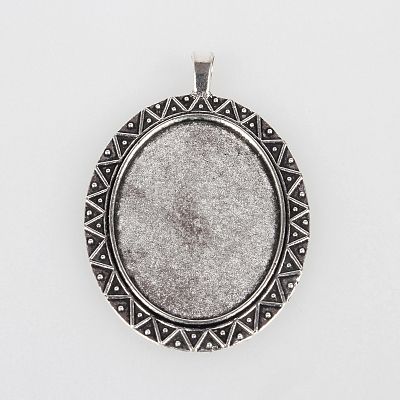 Vintage Large Tibetan Style Alloy Pendant Cabochon Bezel Settings X-TIBEP-O006-09AS-1