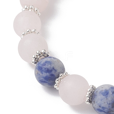 Frosted Natural Mixed Gemstone Round Beaded Stretch Bracelets for Women Men BJEW-JB12471-01-1