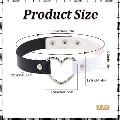 Adjustable Gothic Two Tone PU Leather Alloy Heart Choker Necklaces for Women NJEW-WH20816-007P-F-1